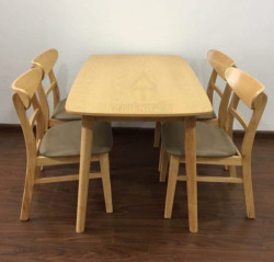 Bộ bàn ghế ăn gỗ tự nhiên 1 bàn + 4 ghế rộng 1.2m BGMG04