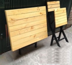 Bàn ăn chân sắt mặt gỗ gấp gọn BQA26