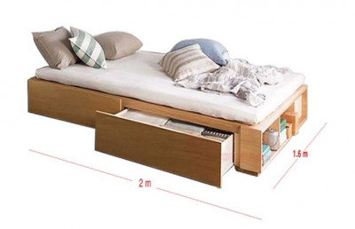 Giường ngủ gỗ giá rẻ có ngăn kéo và kệ sách GN11 rộng 1m6x2m