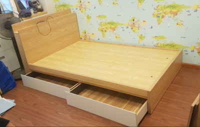 Giường ngủ gỗ giá rẻ rộng 1.2m có kệ đầu giường GN72