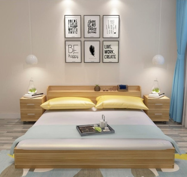 Giường Ngủ Gỗ Công Nghiệp MDF 1m2-1m6 Có Kệ Để Đồ GN26