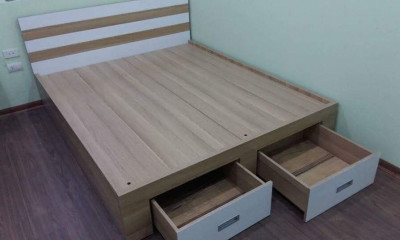Giường ngủ gỗ công nghiệp MDF có ngăn kéo rộng 1.6m GN38
