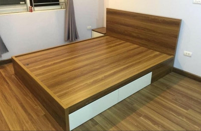 Giường ngủ đôi có ngăn gỗ công nghiệp rộng 1.5m GN08