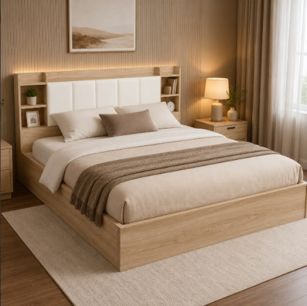 Giường Ngủ Gỗ Công Nghiệp Có Kệ Đầu Giường Hiện Đại 1m6x2m GN48
