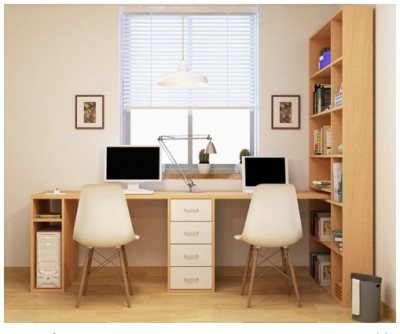 Bàn học sinh đôi giá rẻ có giá sách liền bàn BGKS25