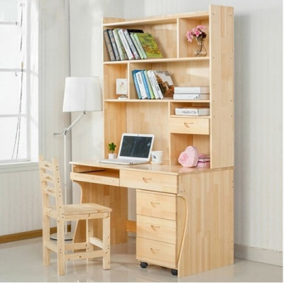 Bàn học liền kệ sách gỗ cao su tự nhiên BGKS27