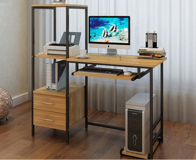 Bàn học sinh khung sắt mặt gỗ liền giá sách BSKS04