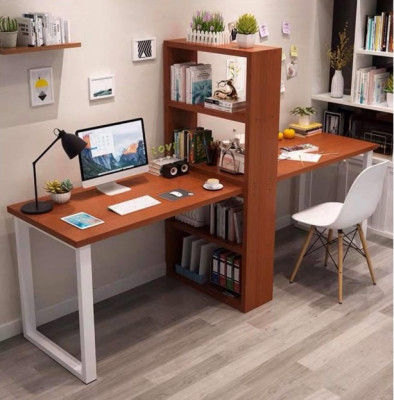 Bàn học đôi liền giá sách chân sắt BSKS83