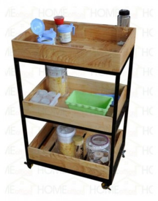 Kệ đựng đồ nhà bếp khung sắt đợt gỗ KNB16