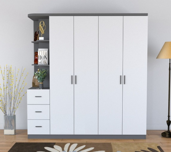 Tủ Quần Áo Gỗ Công Nghiệp 4 Cánh Mở Cao 2m có kệ góc trang trí TAG22