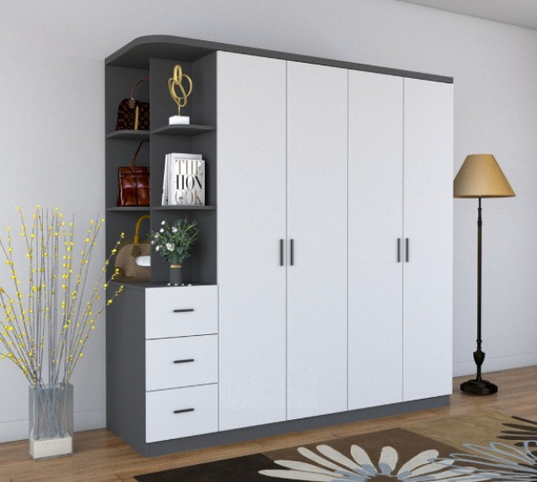 Tủ Quần Áo Gỗ Công Nghiệp 4 Cánh Mở Cao 2m có kệ góc trang trí TAG22