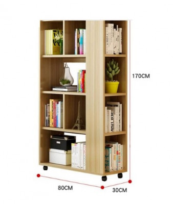 Kệ sách gỗ giá rẻ 5 tầng 3 mặt có bánh xe TS08