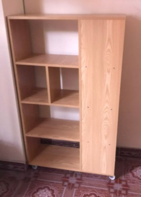 Kệ sách gỗ giá rẻ 5 tầng 3 mặt có bánh xe TS08