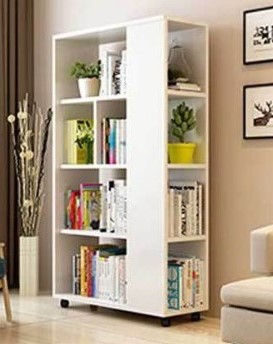 Kệ sách gỗ giá rẻ 5 tầng 3 mặt có bánh xe TS08