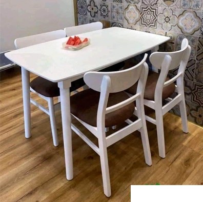 Bộ bàn ghế ăn mango rộng 1.2m gồm 1 bàn + 4 ghế BGMG01- Trắng nâu