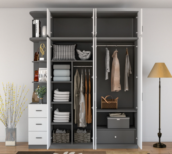 Tủ Quần Áo Gỗ Công Nghiệp Cánh Mở Chồng Tầng Hiện Đại cao 2.4m TAG75