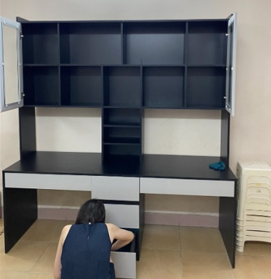 Bàn học đôi có giá sách liền bàn BGKS09