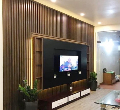 Vách tivi lam sóng kết hợp PVC TNG08