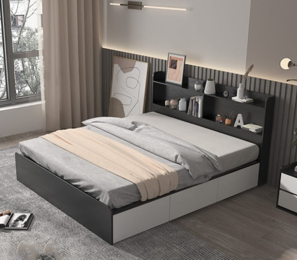 Giường Ngủ Gỗ Công Nghiệp Có Ngăn Kéo Thông Minh 1m2x2m Màu Sồi GN80