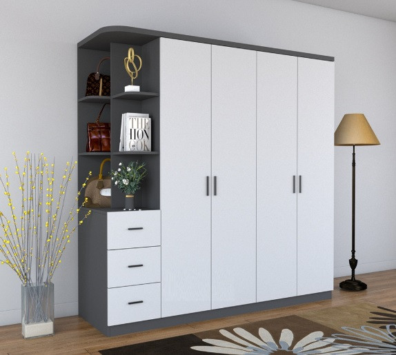 Tủ Quần Áo Gỗ Công Nghiệp 4 Cánh Mở Cao 2m có kệ góc trang trí TAG22