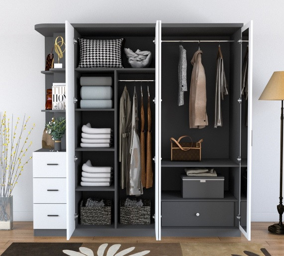 Tủ Quần Áo Gỗ Công Nghiệp 4 Cánh Mở Cao 2m có kệ góc trang trí TAG22